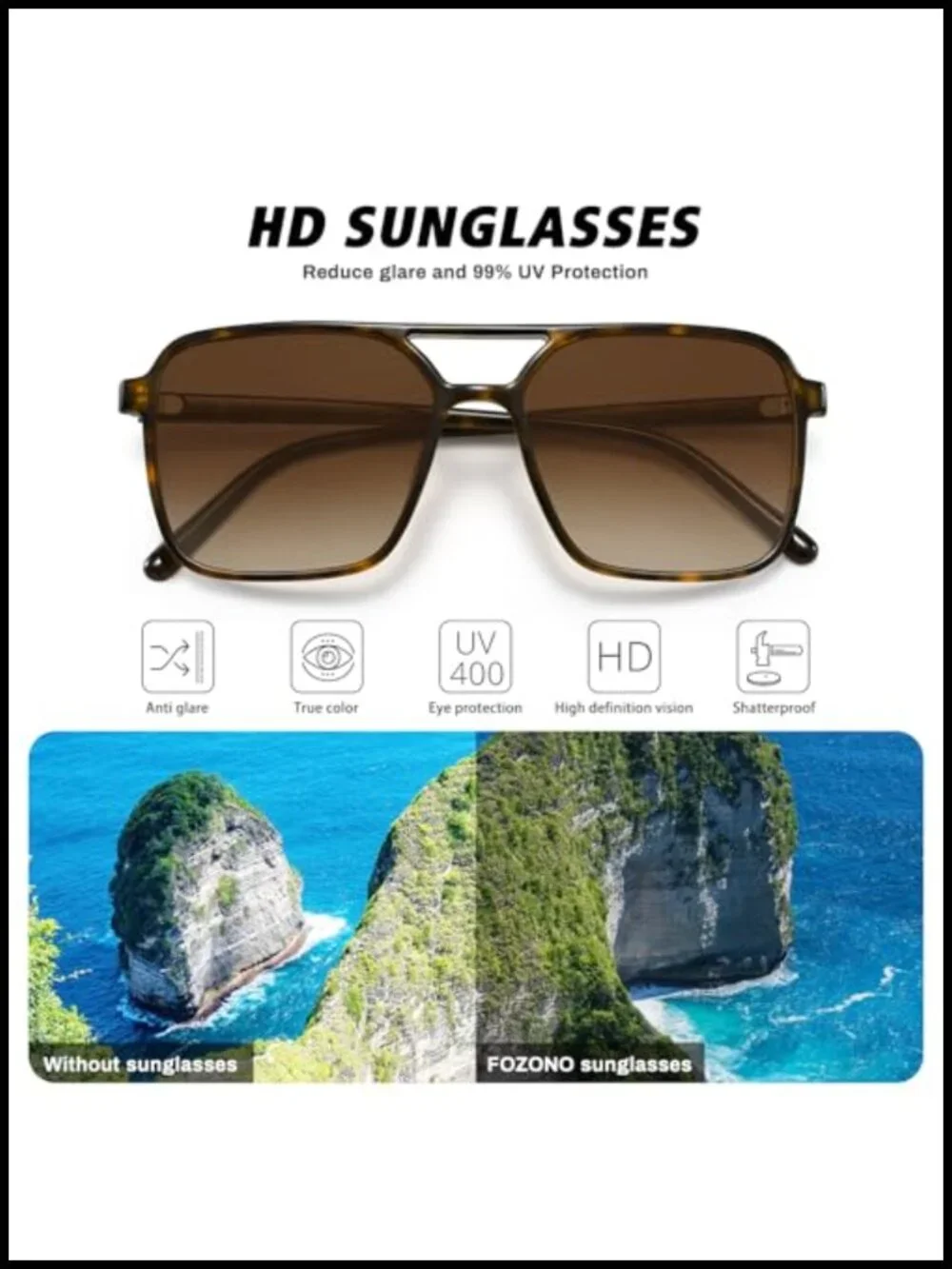 Retro Double Bar Aviator Sunglasses UV400 Protection Square